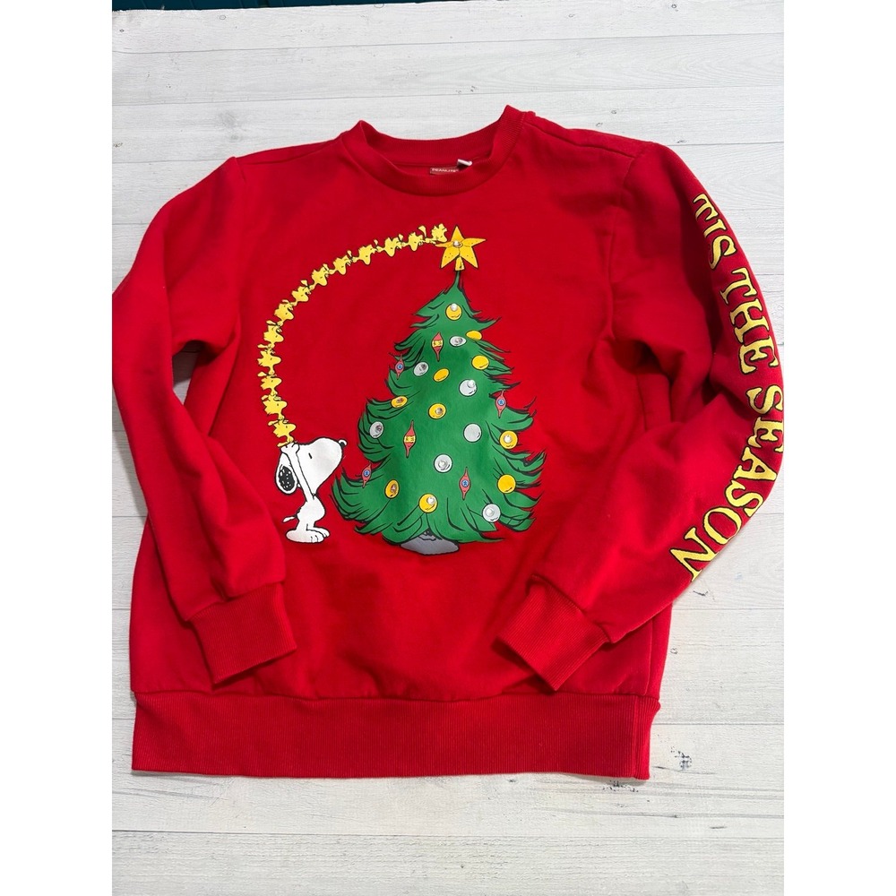 Peanuts Snoopy Christmas Tree Red Sweatshirt Womens Medium Tis The Season